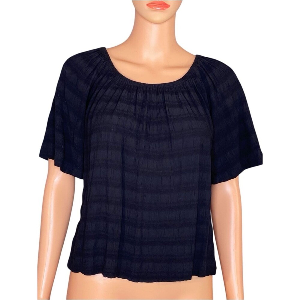 LOFT Black Short Sleeve Peasant Top Subtle Ruffle Trim Romantic Date Night SZ SP